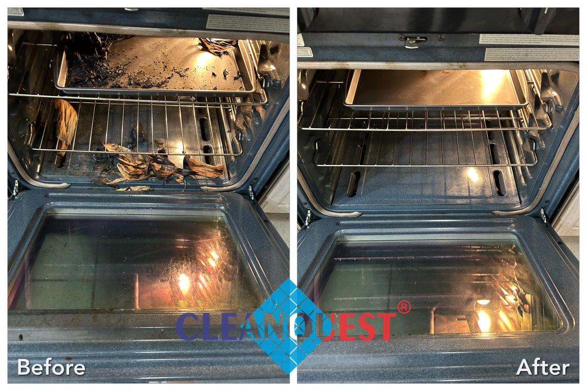 CLEANQUEST's tweet image. Here is one of our November 2023 move-out cleaning before and after cleaning photo of inside stove and top burner. What a difference. #herndon, #Reston