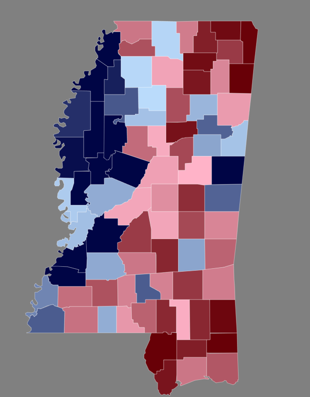 elections_stuff's tweet image. The 2023 #governor race in #Mississippi, adjusted to get rid of third party. 

#election #map #news #usa #gop