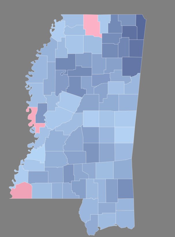 elections_stuff's tweet image. The 2023 #governor race in #Mississippi, adjusted to get rid of third party. 

#election #map #news #usa #gop
