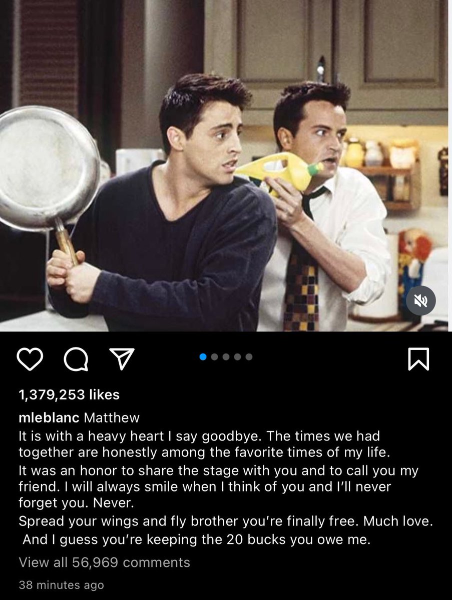 ChandlerBing_12's tweet photo. Matt LeBlanc paid tribute to Matthew Perry on Instagram today. https://t.co/gpng2AQ26f