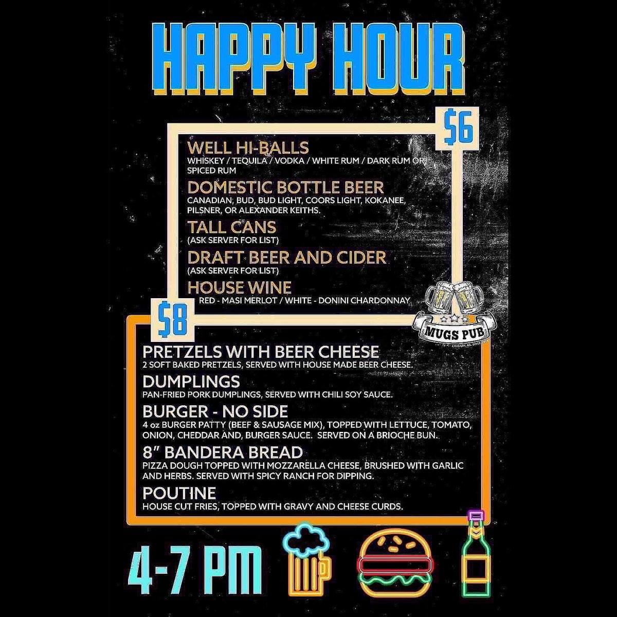 MugsPubCalgary's tweet photo. Tuesday at Mugs! Wings! Beer! And Hockey!
Tuesday Specials:
-$7 Wings and Rib Bites!
-$24 Buckets of @toolshedbeer!
-$6 Domestic Bottles!
Happy Hour is 4-7! Kitchen is open until 1am!
#yyc #yycpubs #yycbeer #yyceats #yycwings #yycwingnight #yychappyhour #goflamesgo🔥 https://t.co/UqVkH37kU8