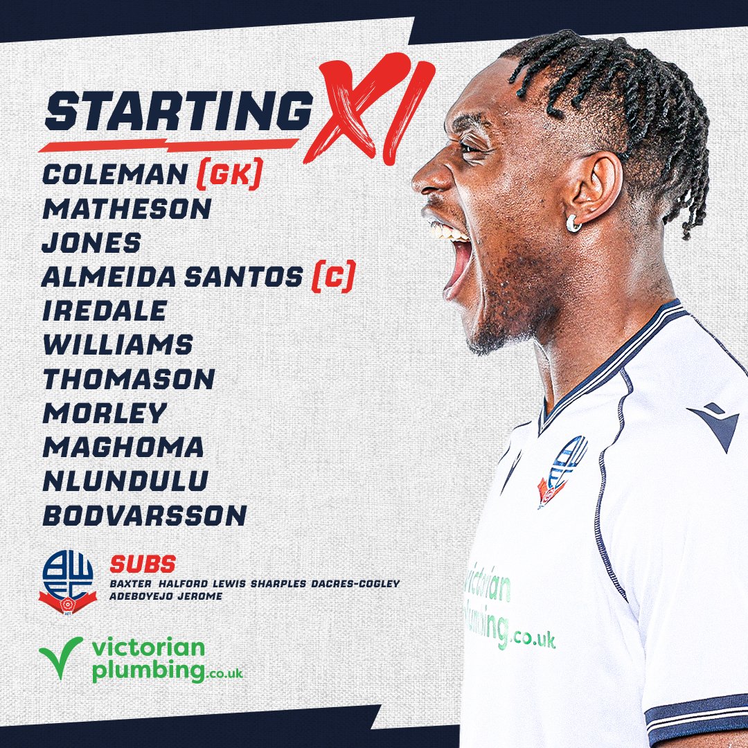 🗞️ Your Wanderers side for tonight's game! ◽️ Ian Evatt names a strong side with six changes made. ◽️ Luke Matheson makes his first start for the club. ◽️ Places on the bench for youngsters Noah Halford, Sonny Sharples and Conor Lewis. #bwfc