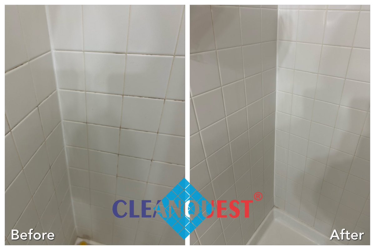 CLEANQUEST's tweet image. Here is one of our November 2023 move-out cleaning before and after cleaning photos of bathroom shower walls. What a difference. #herndon, #Reston