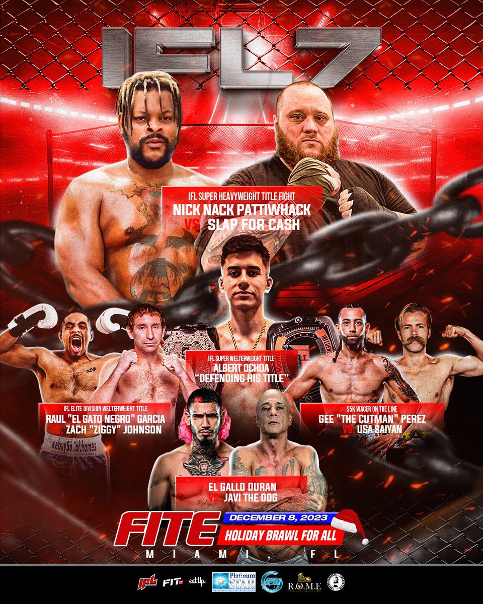 theiflofficial's tweet photo. 🚨Main Card! 🔥🔥
🥊 Pattiwhack vs Slap(IFL Super Heavyweight Title)

🥊Who’s Ochoa defending his title against?! 👀

🥊BKFC’s Gee “The Cutman” Perez vs USA Saiyan

🥊 “El Gato Negro” vs Zach “Ziggy” Johnson(IFL Elite welterweight title)

🥊BKFC’s El Gallo Duran vs Javi The Dog https://t.co/oSV87zuLsn