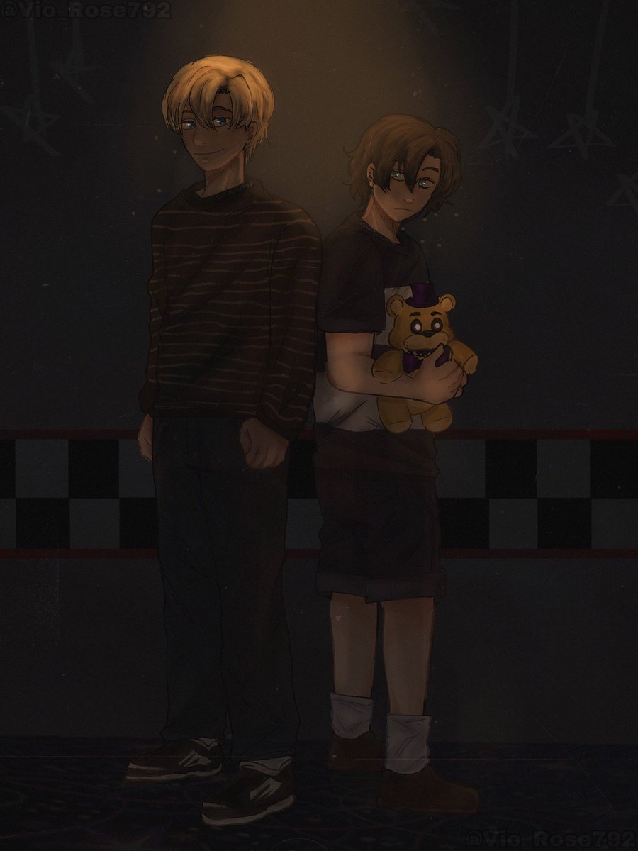 Both possessing golden Freddy and have stripes on their shirt/sweater (they would probably get along) #evanafton #FNAFMovie #FNAF #fnaffanart