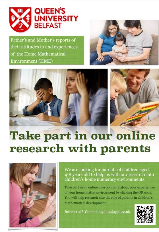 Are you a father of a 4-8 year old? Help @QUBPsych understand children’s mathematical development by taking part in an online study. For details, please contact Heather at hlyle04@qub.ac.uk. #LoveQUB #maths