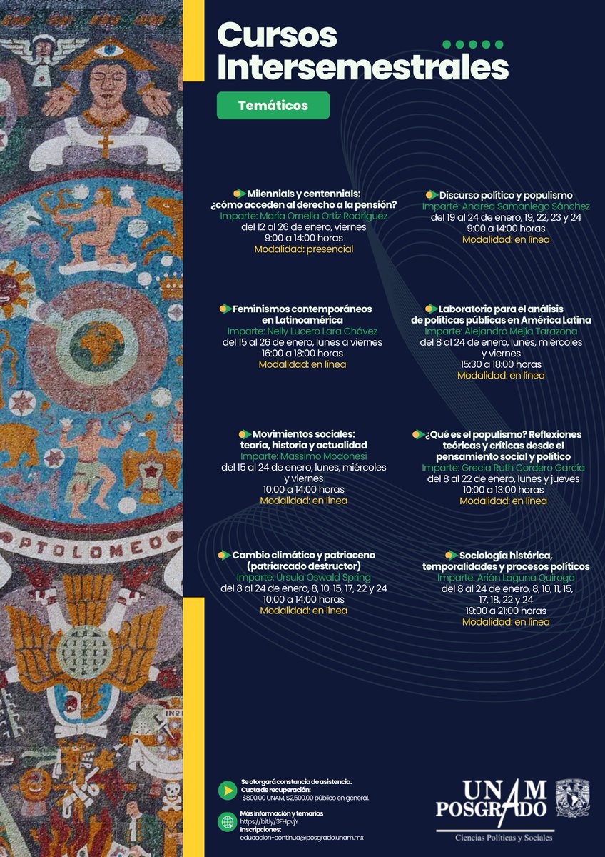 📣 Cursos Intersemestrales 📣

🗓 Del 8 al 26 de enero de 2024
📜 Constancia de asistencia
🔗 Más información bit.ly/3FHpvjY
🖋 Inscripciones educacion-continua@posgrado.unam.mx
<a href="/UNAMPosgrado/">UNAM Posgrado</a> <a href="/PosgradPolitica/">Posgrado/Políticas</a>
|| #intersemestrales #cursos #PosgradoUNAM