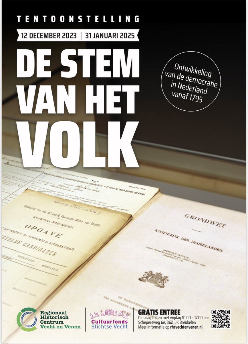 Vanaf 12 dec bij het @RHCVV : ‘De stem van het volk. Ontwikkeling van de democratie in Nederland vanaf 1795’ verteld aan de hand van lokale gebeurtenissen en originele archiefstukken, foto’s, spotprenten en historisch verkiezingsmateriaal. rhcvechtenvenen.nl/agenda/agenda-…