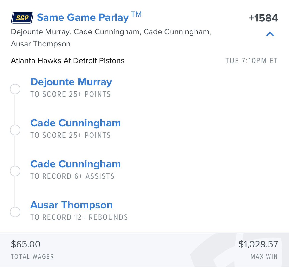 #NBA Lottery Pack 🍀 (+1584) 

$65 Pays $1,000.  Like = Tailing 🎯🎯