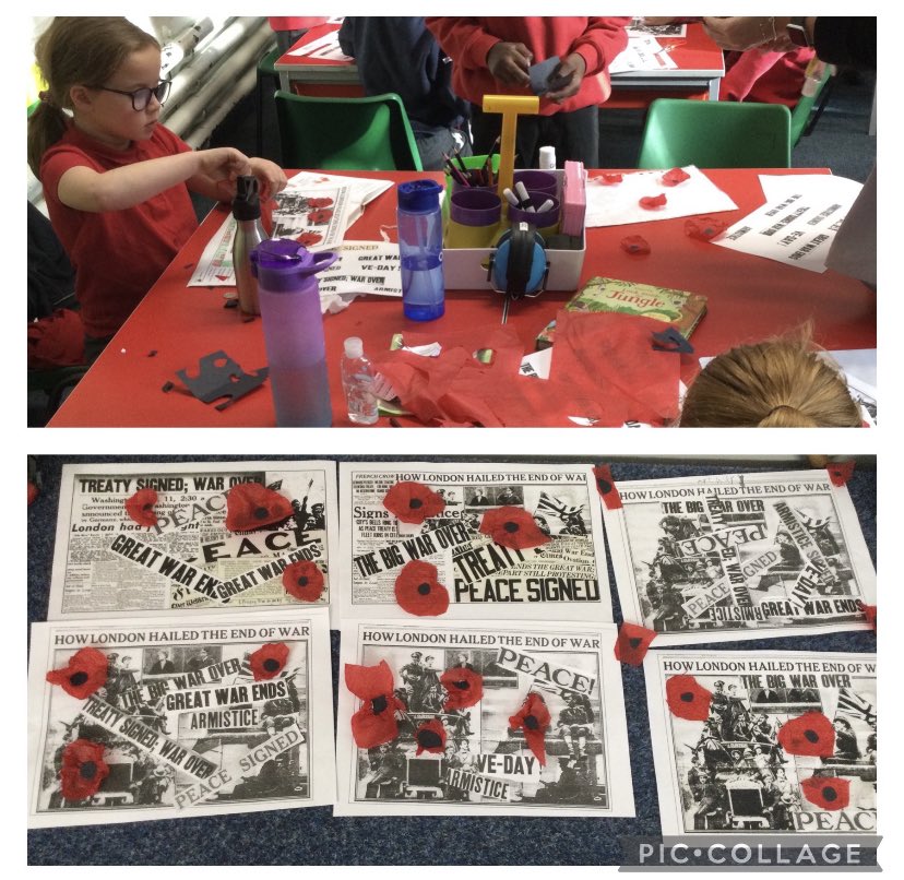 ParkViewPV's tweet photo. 3MD have been learning about the meaning of poppies and making a collage for Remembrance Day #PVArt https://t.co/0W98mOYENH