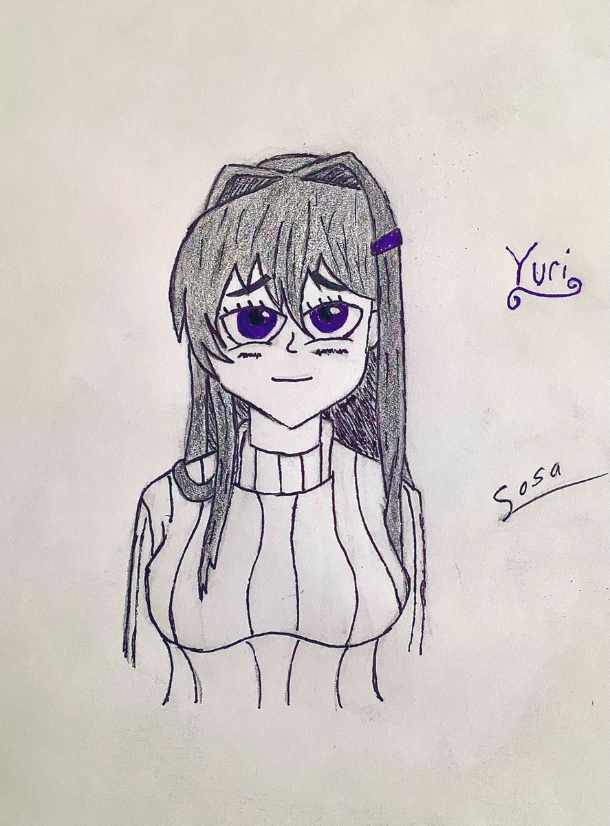 xSosalax's tweet image. Yuri 💜📚 

Here’s the grape lady! Also using colored pen scares me now and that left eye is the consequences of over doing it. Anyways I hope you Yuri enjoyers like it! 

#DDLC #DokiDokiLiteratureClub #ddlcyuri