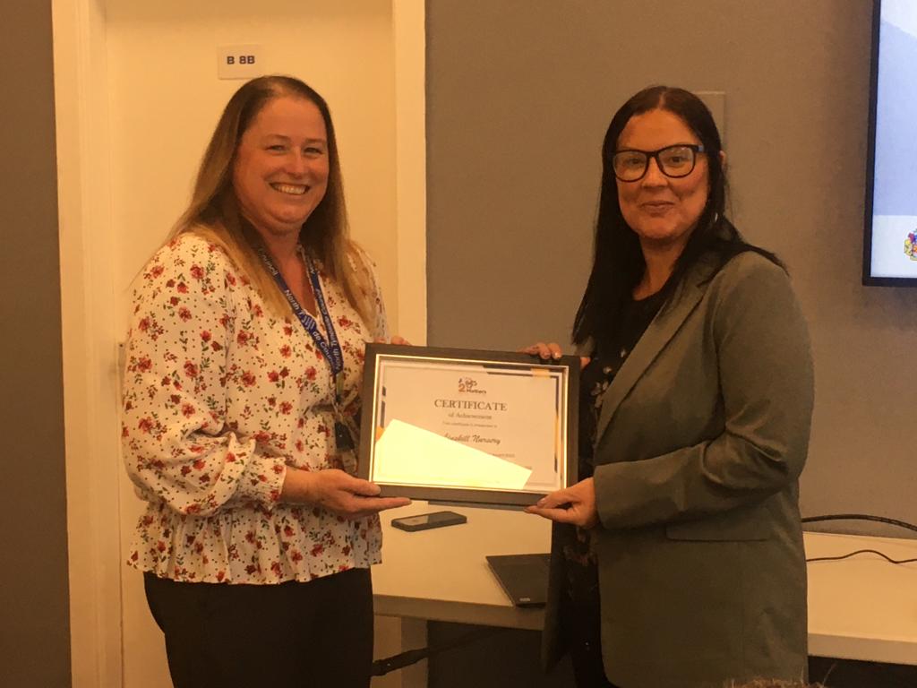 NTynesideEY's tweet photo. Louise from @LinskillCentre Nursery receiving their  #2Matters award certificate.
Feedback from Louise included "The audits have also highlighted just how well we are doing and provided an opportunity for leaders to acknowledge the great work that goes on with two-year-olds.” https://t.co/FWtE0qUg62