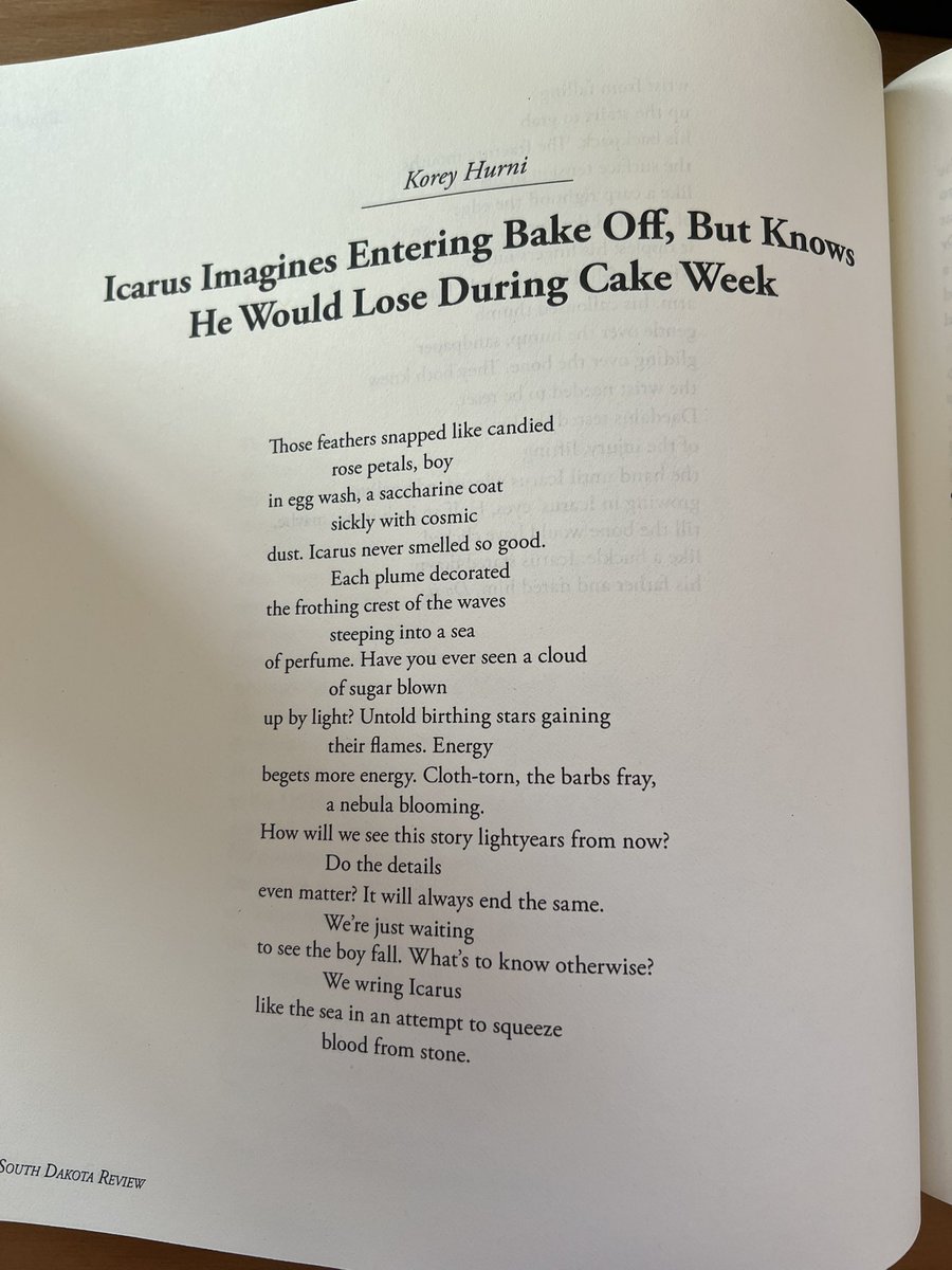 I have three Icarus poems in the latest <a href="/SoDakReview/">South Dakota Review</a>! Thank you to the editors for giving these poems a home.