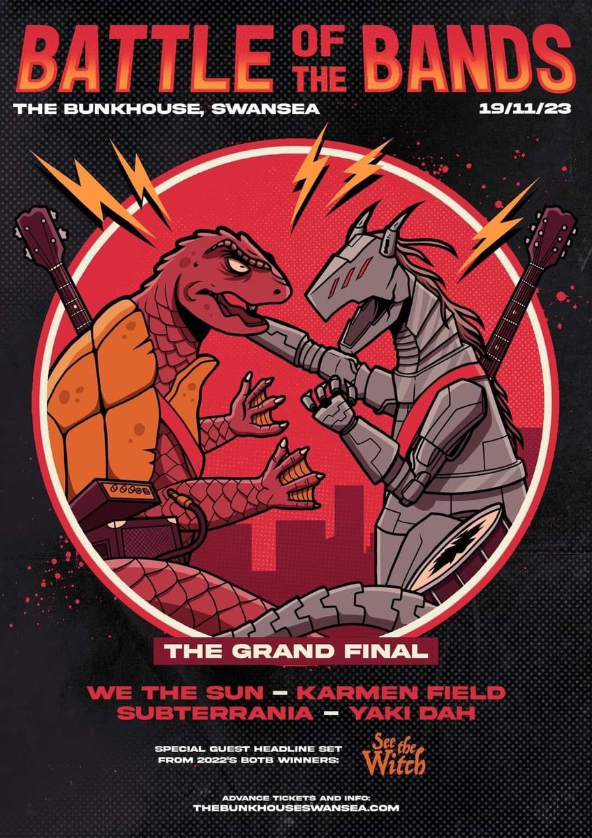 This Sunday is the grand final of @bunkhouseswansea Battles of the bands!

We thank everyone who has come to the heats and battles and voted subterrania and now there is only one battle left— for the winner!

Bring everyone and we will see you Sunday!