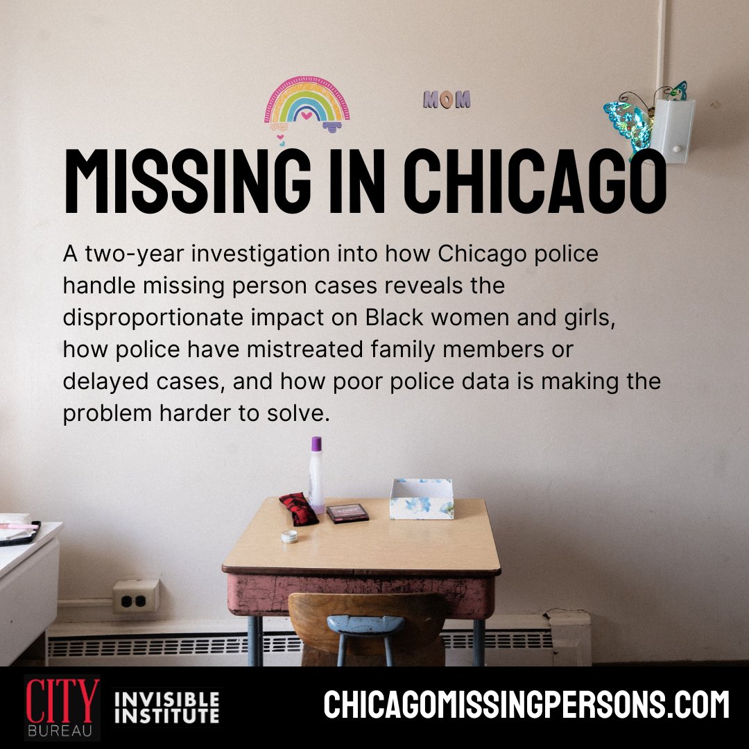 🧵 Our two-year investigation with @invinst on #ChicagoMissingPersons reveals disproportionate impact on Black women and girls. In partnership with @invinst, we investigated how Chicago Police handle missing person cases. chicagomissingpersons.com