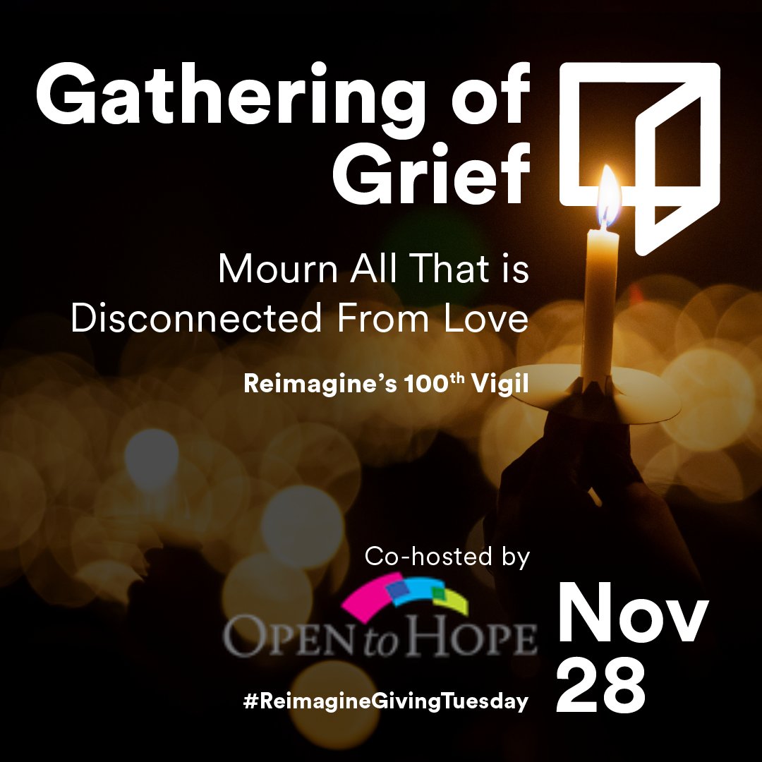 <a href="/opentohope/">Open to Hope</a> + <a href="/Lets_Reimagine/">Reimagine</a> invite you to a communal space to gather and process our collective grief together at #GatheringOfGrief.

🗓️ Nov 28 | 🕗 5 PT / 8 ET
Join us 👉 bit.ly/gatheringofgri…