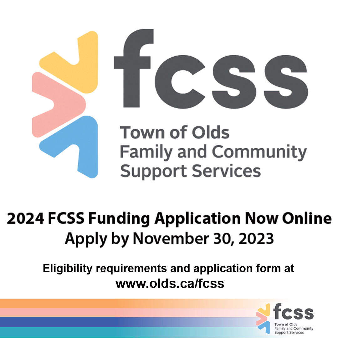 The 2024 FCSS Funding application period is open. Applications must be received via mail or email on or before November 30, 2023. Complete details including eligibility requirements and the application form can be found at olds.ca/fcss. #TownOfOlds #FCSS #OldsAB
