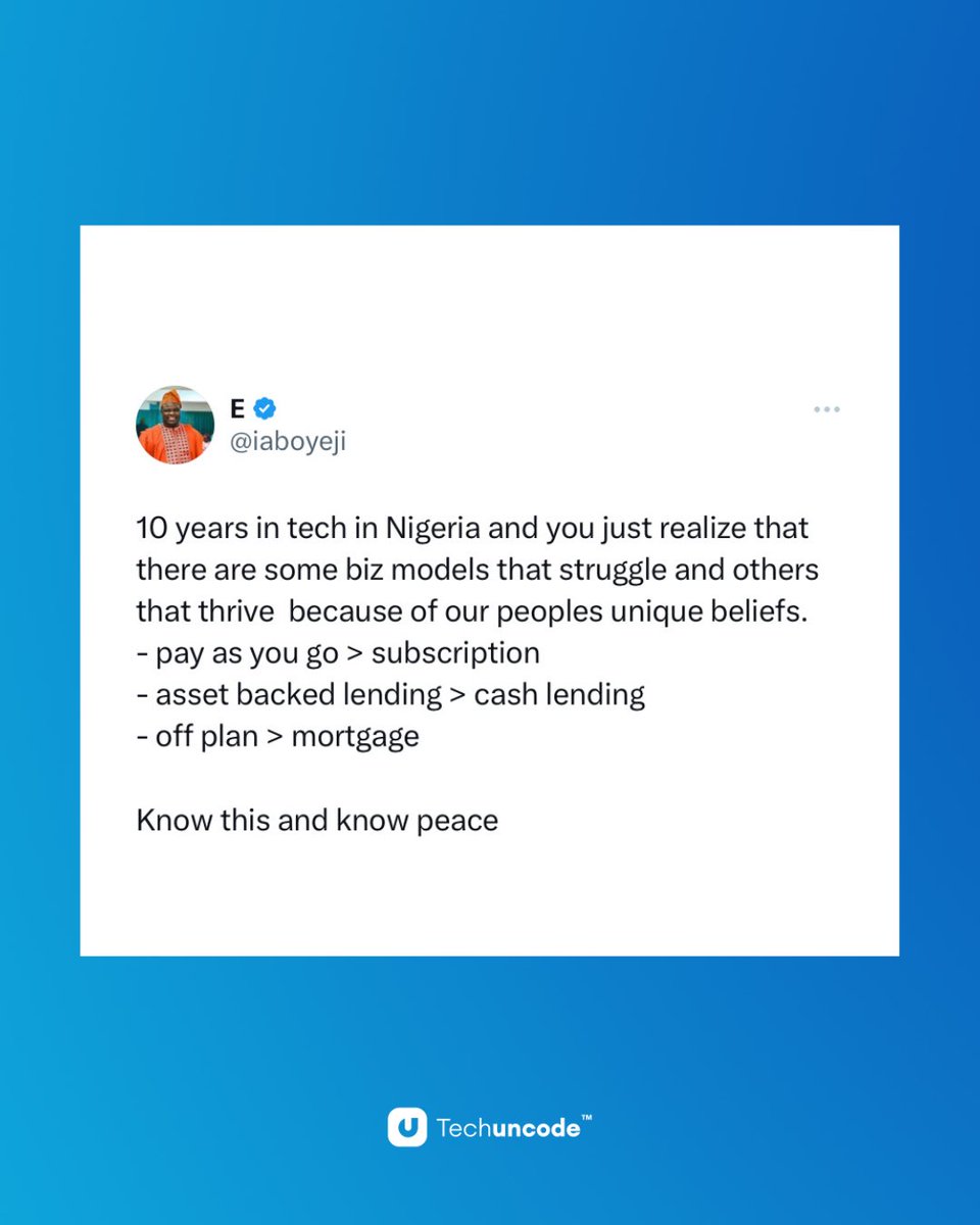 techuncode's tweet image. Co-founder and former CEO of Flutterwave, Iyinoluwa Aboyeji explains how culture impacts business sustainability.
Which of these models will help your business?
#Techuncode #Tech #business
