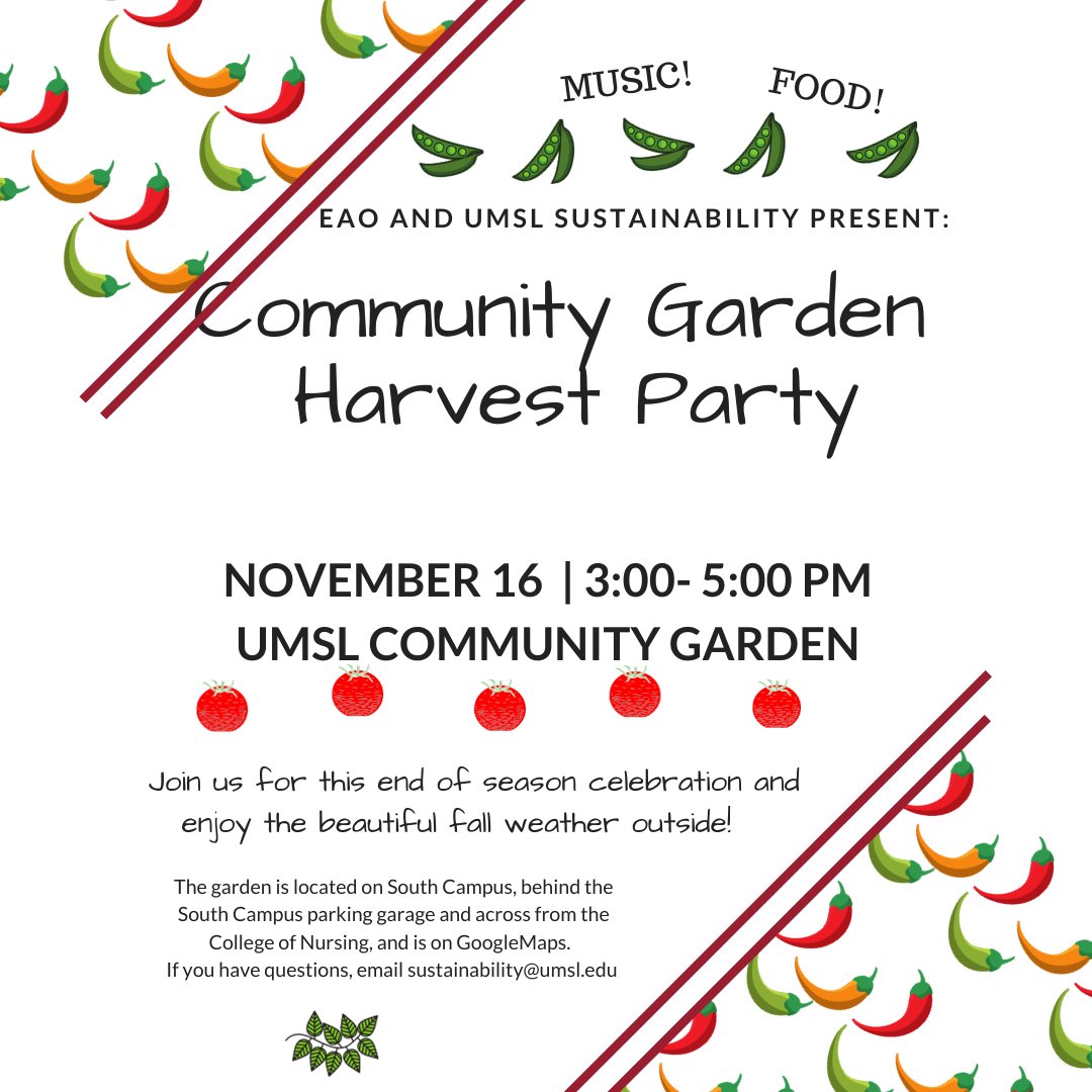 green_umsl's tweet photo. We'd like to celebrate all the hard work being done at the garden this year. This last work day will involve putting the garden to bed (removing anything that can't stay over winter) and then feasting.Hope to see you all there! Any past, present, (or future!) volunteer welcome! https://t.co/xVcLyHMQ4X