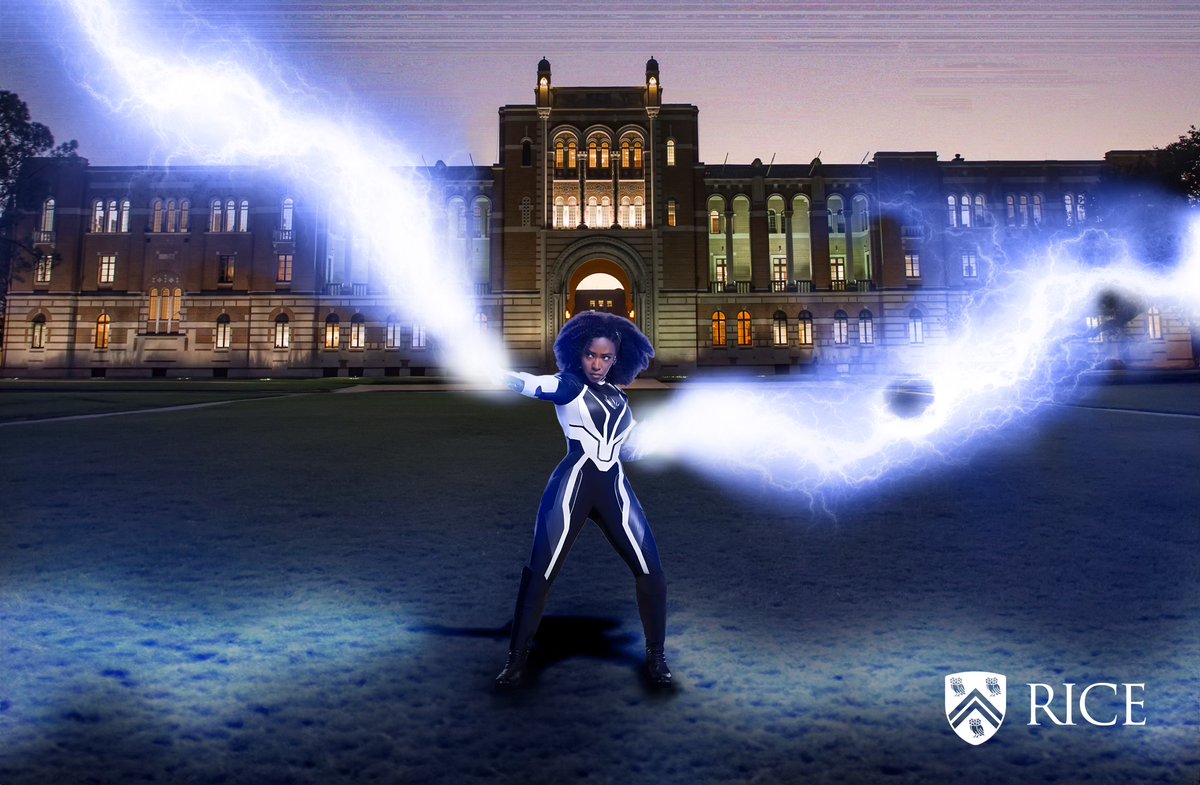 RiceUniversity's tweet photo. Living in a Marvel-ous world… Did you know that Captain Monica Rambeau from “The Marvels” went to Rice University?! Check it out in the newest @Marvel movie out now! ⚡️ #TheMarvels

@ricealumni 
@Disney 
@TeyonahParris https://t.co/JGx4lBgduX
