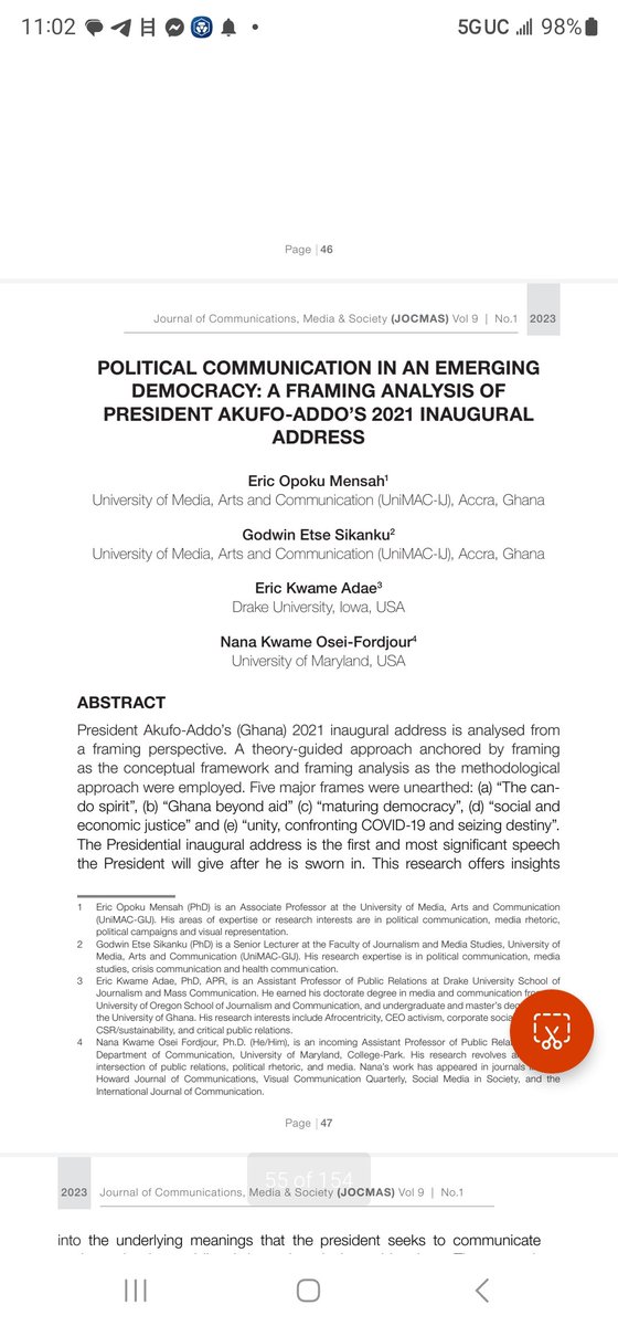 Working with great scholars is one of life's true delight. Thanks, the Journal of Communications, Media, and Society for the opportunity to contribute #publication #polcomm #Ghana