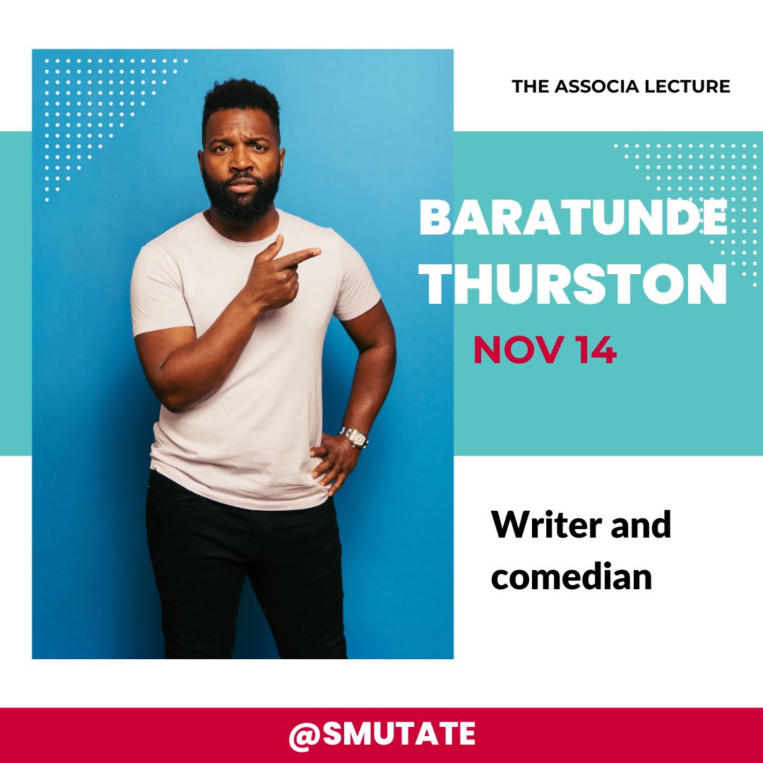 SMUtate's tweet image. Today's the day! 🌟
Join us for a dynamic session with Baratunde Thurston at the Tate Lecture Series today.
Let's explore the power of humor and storytelling together. See you soon!