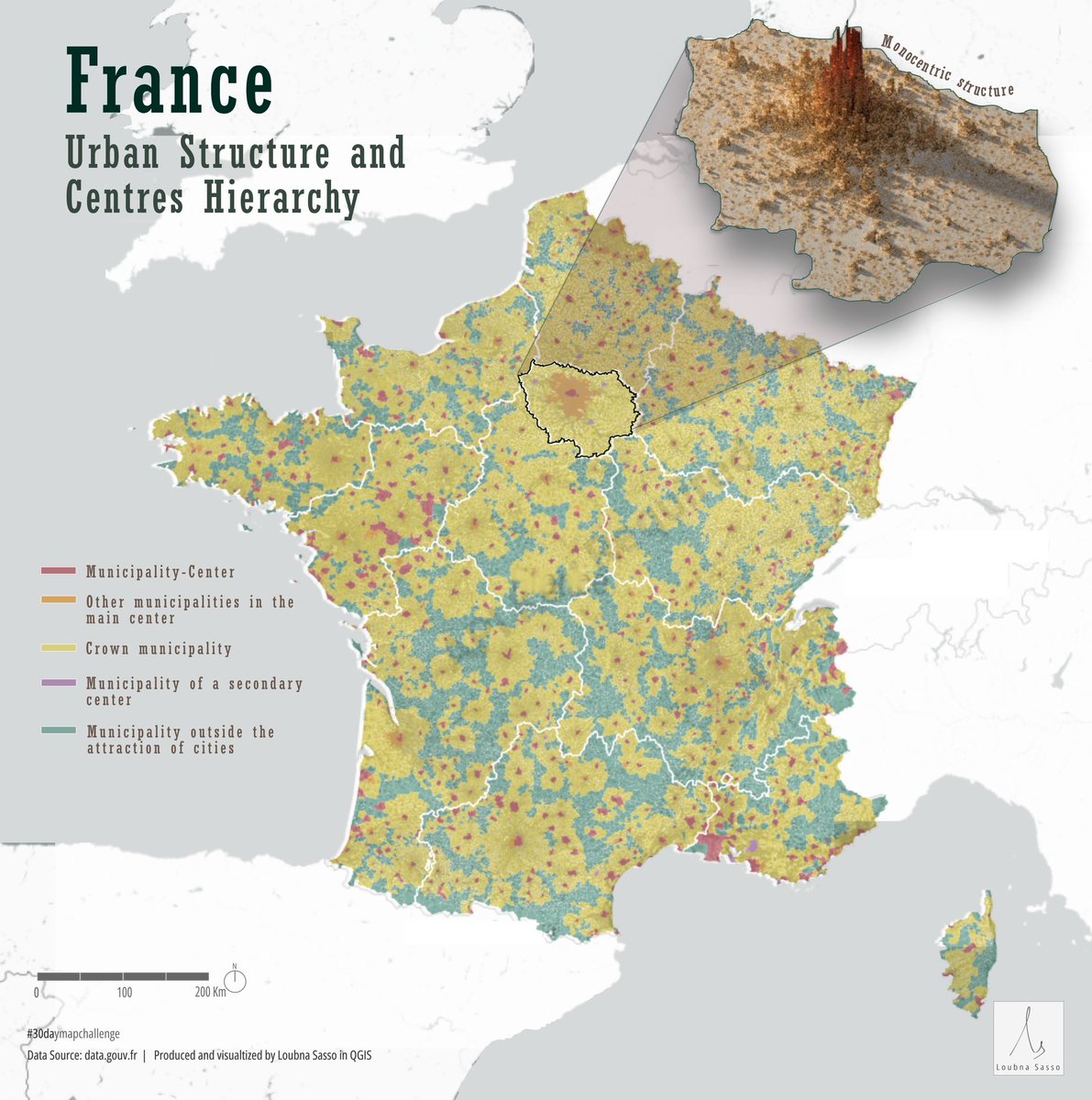 sasso_loubna's tweet image. Day 13 of #30daymapchallenge - Europe
Visualizing the urban structure of France, including the hierarchy of centres across different cities and a detailed visualization of Paris's monocentric urban form
#geospatialanalysis #dataanalysis #GIS #urbanplanning #urbandesign