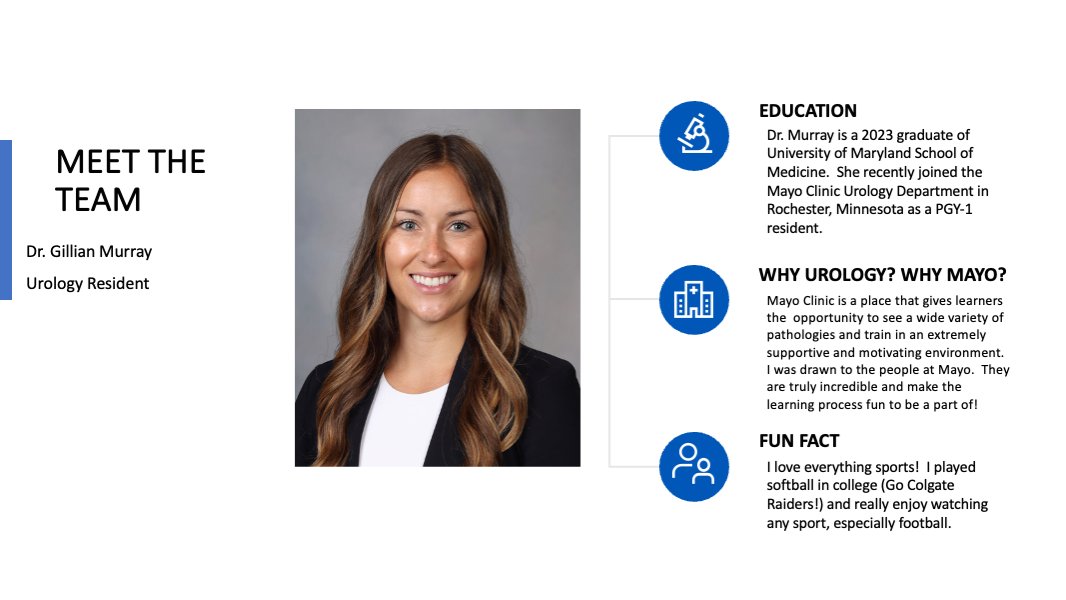 Mayo Clinic Urology (@mayourology) on Twitter photo .<a href="/MayoUrology/">Mayo Clinic Urology</a> in Rochester MN is happy to highlight Dr. Gillian Murray <a href="/GillianM22/">Gillian Murray</a> as one of our PGY-1 residents. We are excited to have her on our team!
#UrologyResident @UMMedschool .<a href="/MayoUrology/">Mayo Clinic Urology</a> in Rochester MN is happy to highlight Dr. Gillian Murray <a href="/GillianM22/">Gillian Murray</a> as one of our PGY-1 residents. We are excited to have her on our team!
#UrologyResident @UMMedschool