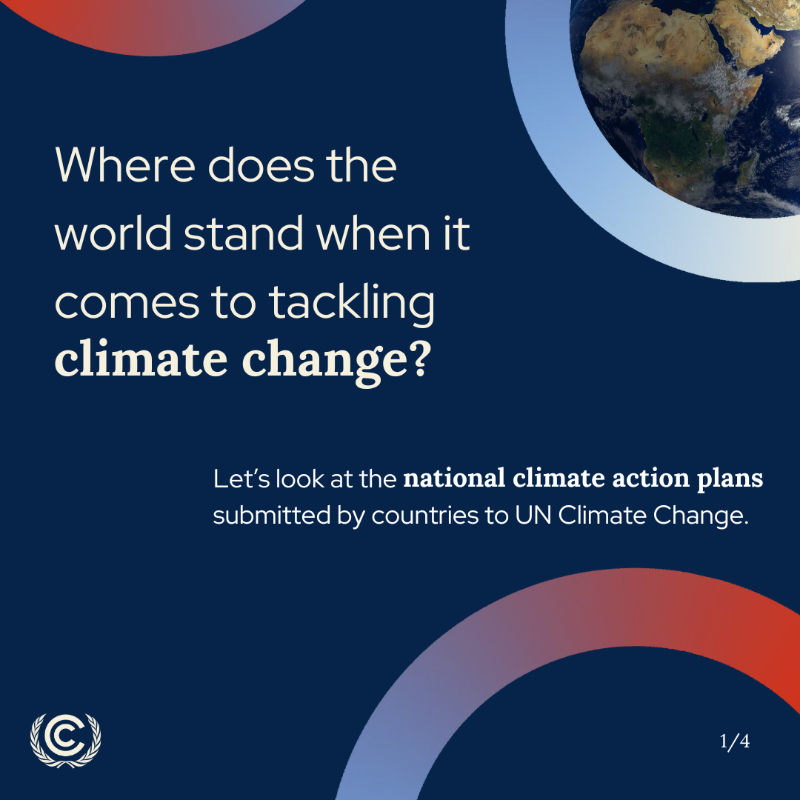 UNFCCC's tweet photo. Are we on track to meeting the Paris Agreement goals? 🌎

Our new report finds that national plans remain insufficient to limit global temperature rise to 1.5 degrees Celsius.

Read more: https://t.co/q5TAXr45Lg