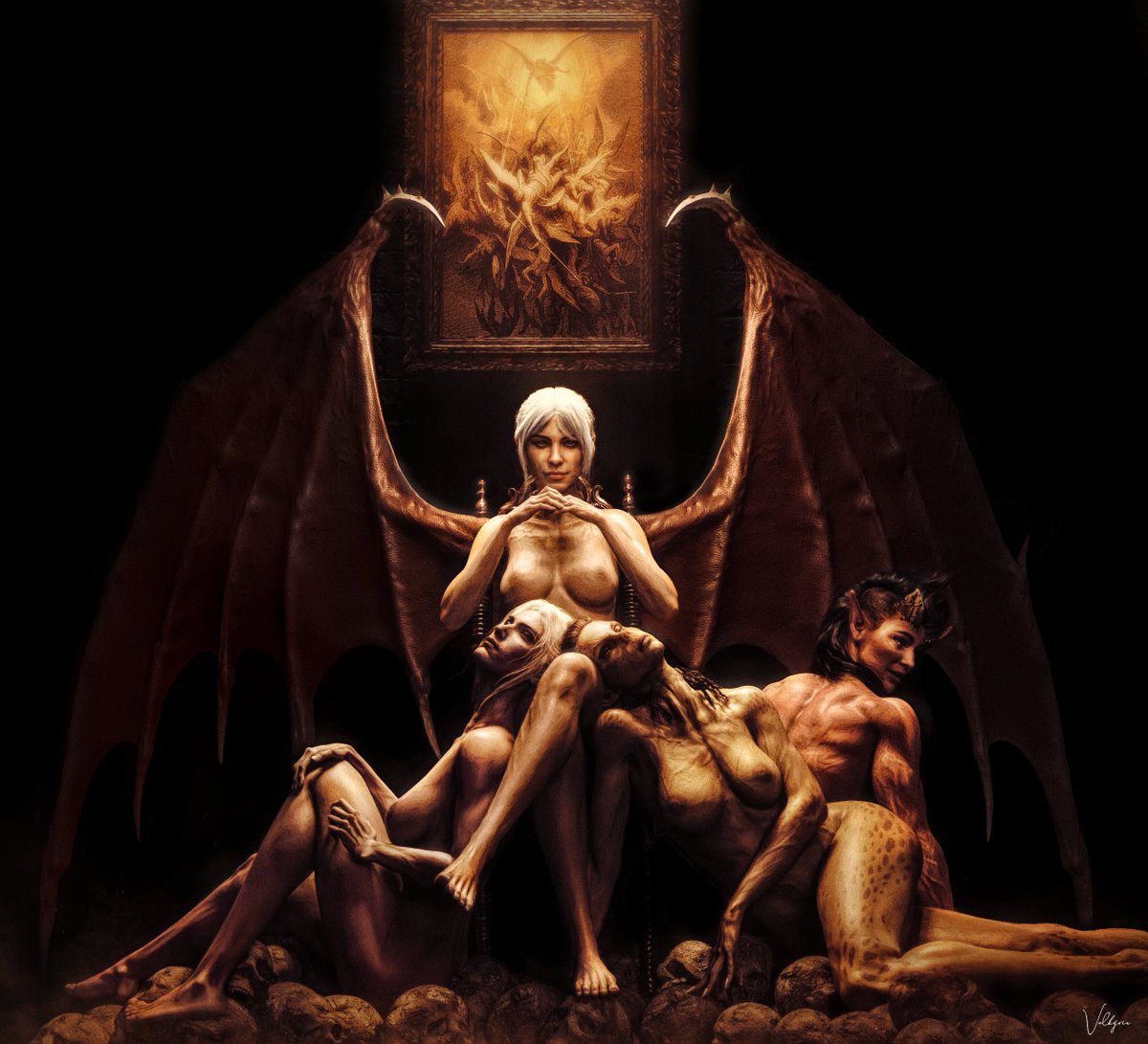 'The Fall of the Rebel Angels'

A painting of the main women of Baldur's Gate 3 in the Chiaroscuro painting style.