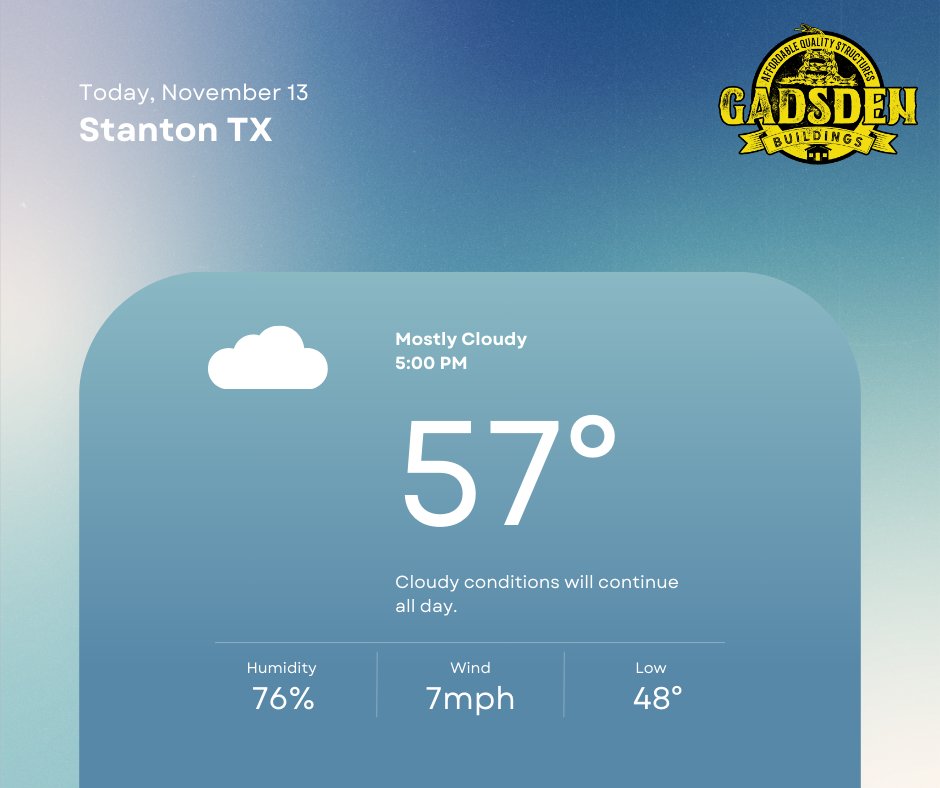 Rain's gone in West Texas, but it WILL be back! Get your carport or storage unit from Gadsden Buildings.  Durable, weatherproof, essential. 🚗 Open Mon-Fri, 9:30-5:30. 🕒 Visit us at 1404 N Saint Peter, Stanton, TX or call 432.756.5553. 📞 #GadsdenBuildings #ProtectYourBelongings