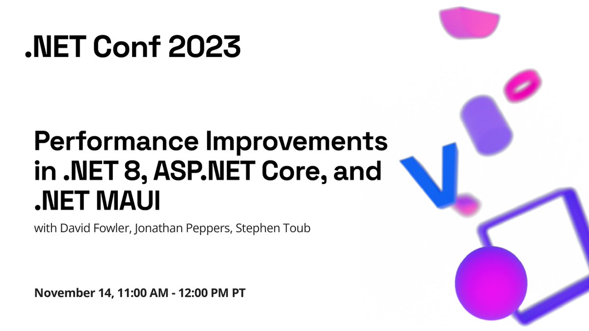 .NET Conf 2023 Session Streaming LIVE now...

📣 Performance Improvements in .NET 8, #ASPNET Core, and #dotNETMAUI

Join us live. 👉 msft.it/60169C5yC 👈 
Follow the news. ➡️ #dotNETConf ⬅️
