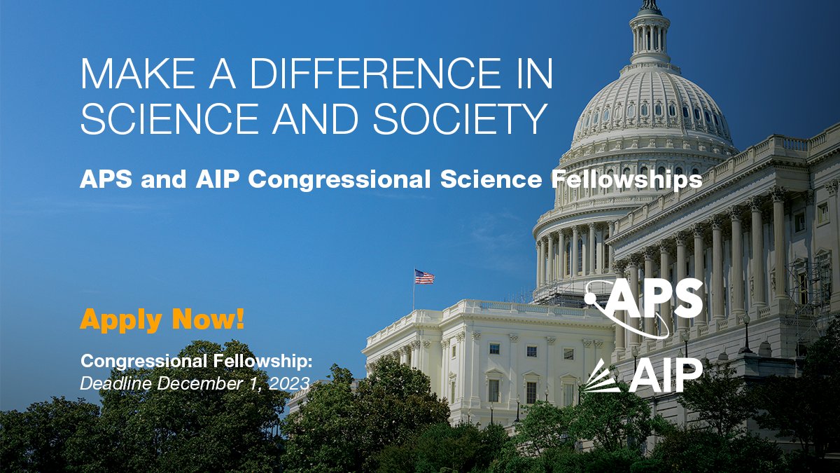 Shape science policy— become a fellow! 🏛️ AIP sponsors scientists annually to provide analytical expertise and scientific advice to Congress and the U.S. State Department. Applications close Dec. 1. Learn more: aip.org/policy/fellows…