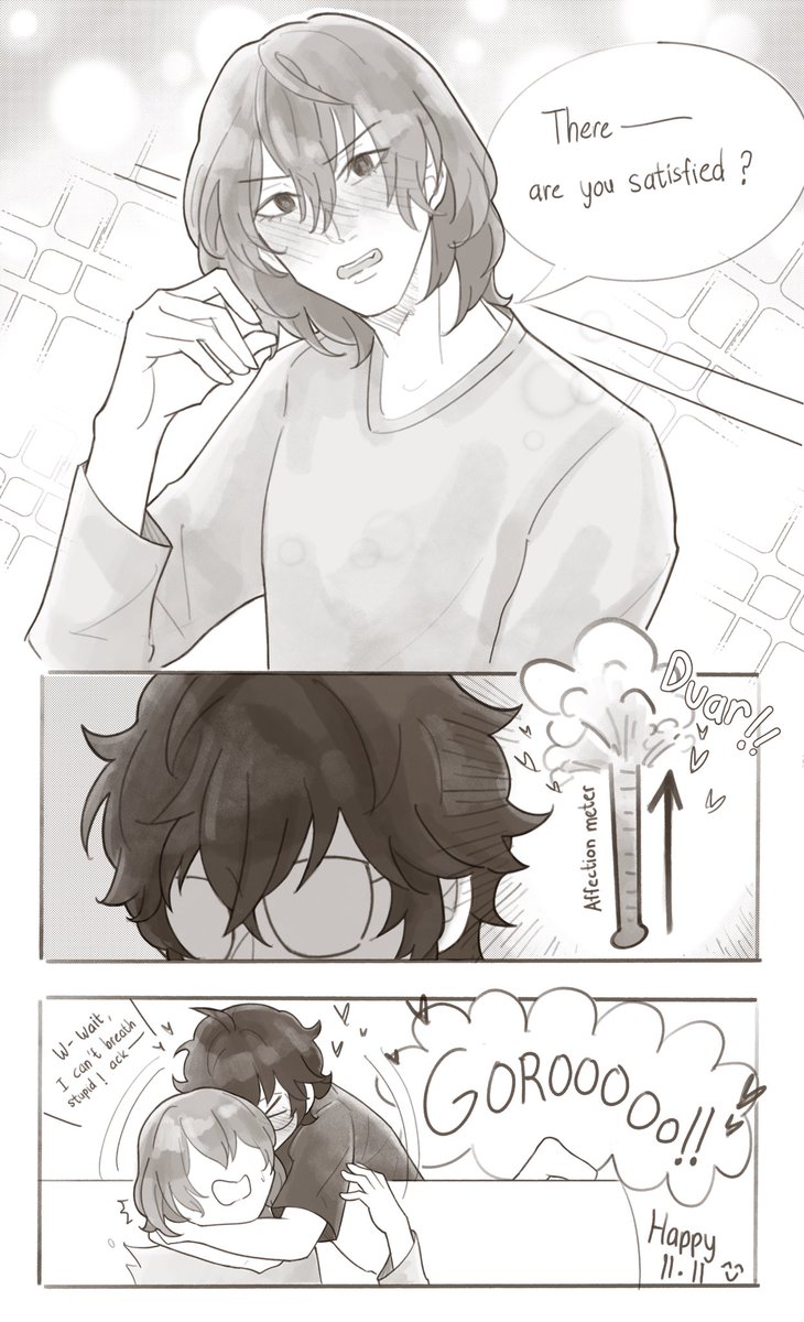 luneveil's tweet photo. I’m a few days late for pocky day but yes, another shuakeshu kissing comic (the pocky doesn’t even matter it’s just an excuse)

#shuake #akeshu #主明 #明主 #persona5 https://t.co/nd2kv7Wupb