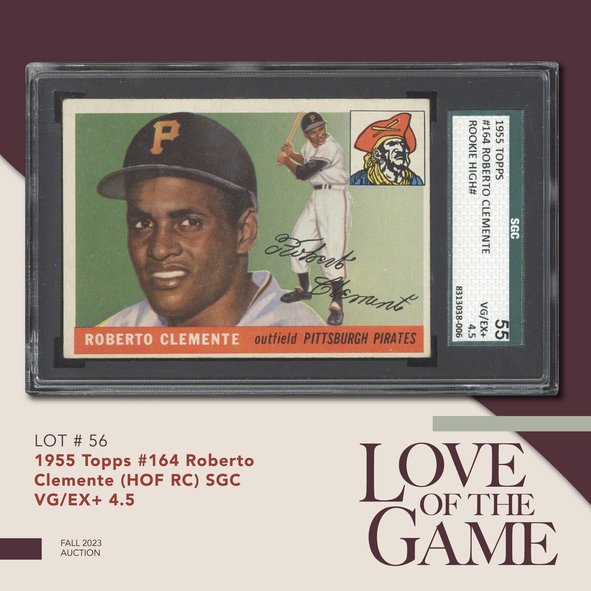 High-grade examples of Roberto Clemente's rookie card have soared into the stratosphere in recent years.  Here's a very attractive, much more affordable example. Bid at LOTGAuctions.com. #thehobby #retire21 @whodoyoucollect #LOTGAuctions #GOSGC