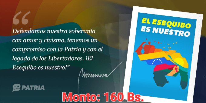 #YoSoyEsequibo
Inicia la entrega del Bono El Esequibo es nuestro enviado por nuestro Presidente @NicolásMaduro a través de la Plataforma Patria. La entrega tendrá lugar entre los días 14 al 21 de noviembre de 2023.