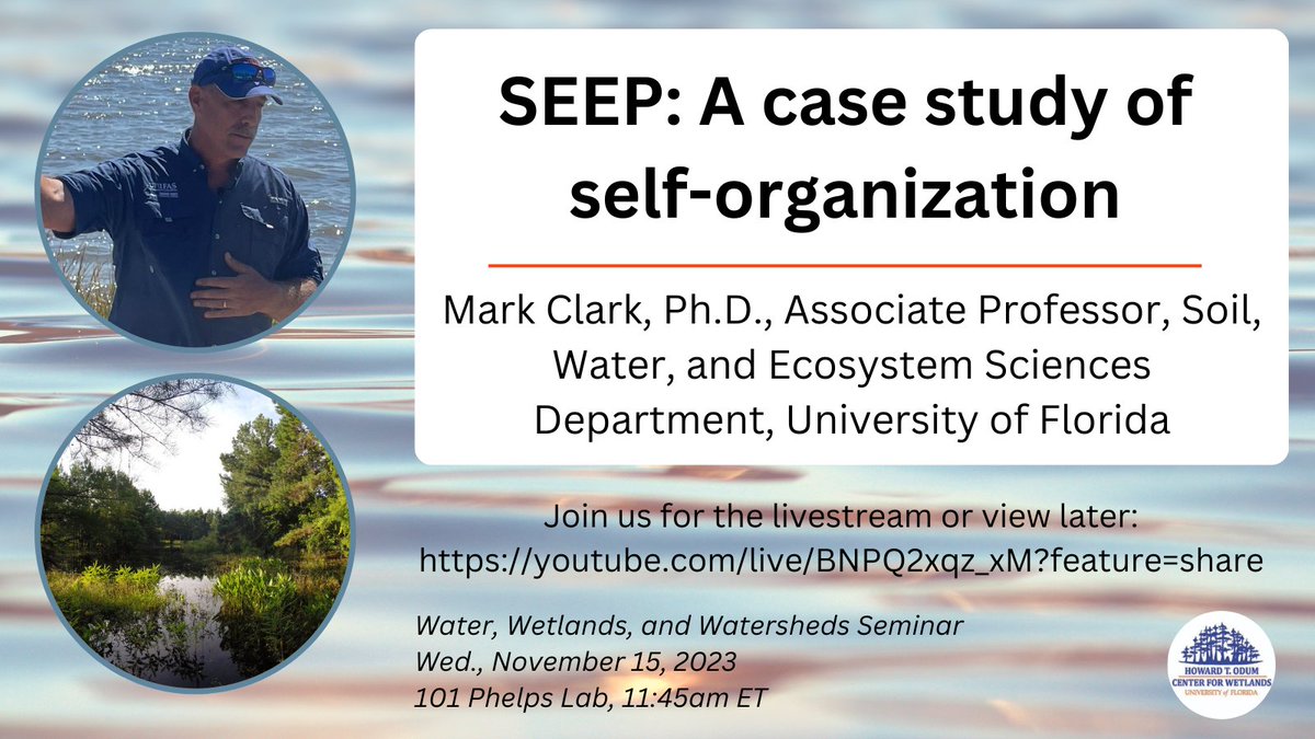 Join us tomorrow at 11:45am with Dr. Mark Clark of <a href="/SoilWaterSci/">UF/IFAS Dept of Soil, Water & Ecosystem Sciences</a>, who will discuss the enhanced design of a stormwater retention basin within UF's NATL that led to species richness nearly quadrupling and water quality improving over the last 3 decades.
youtube.com/live/BNPQ2xqz_…