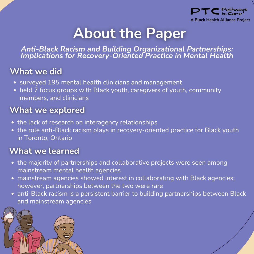 Introducing <a href="/BlackHealthCAN/">Black Health Alliance</a> Pathways to Care project’s latest article: Anti-Black Racism and Building Organizational Partnerships: Implications for Recovery-oriented Practice in Mental Health by Melissa Booker, MHE, Fatimah Jackson-Best, PhD, and Tiyondah Fante-Coleman, MA 
🧵1/4