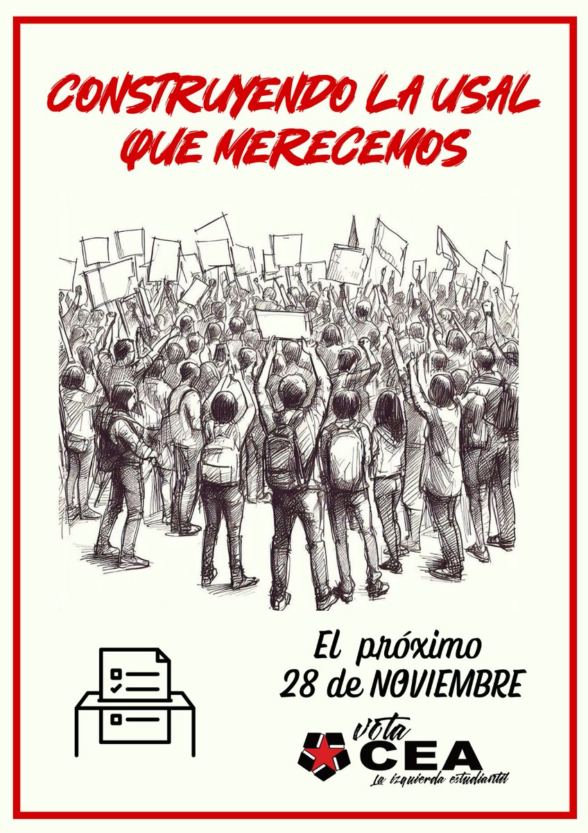 ‼️ESTE 28N VOTA CEA

➡️El próximo 28 de noviembre se celebran las elecciones al claustro universitario de la <a href="/usal/">Universidad de Salamanca</a>, máximo órgano de representación estudiantil.

✊🏼Para seguir construyendo la USAL que merecemos, VOTA CEA ⤵️