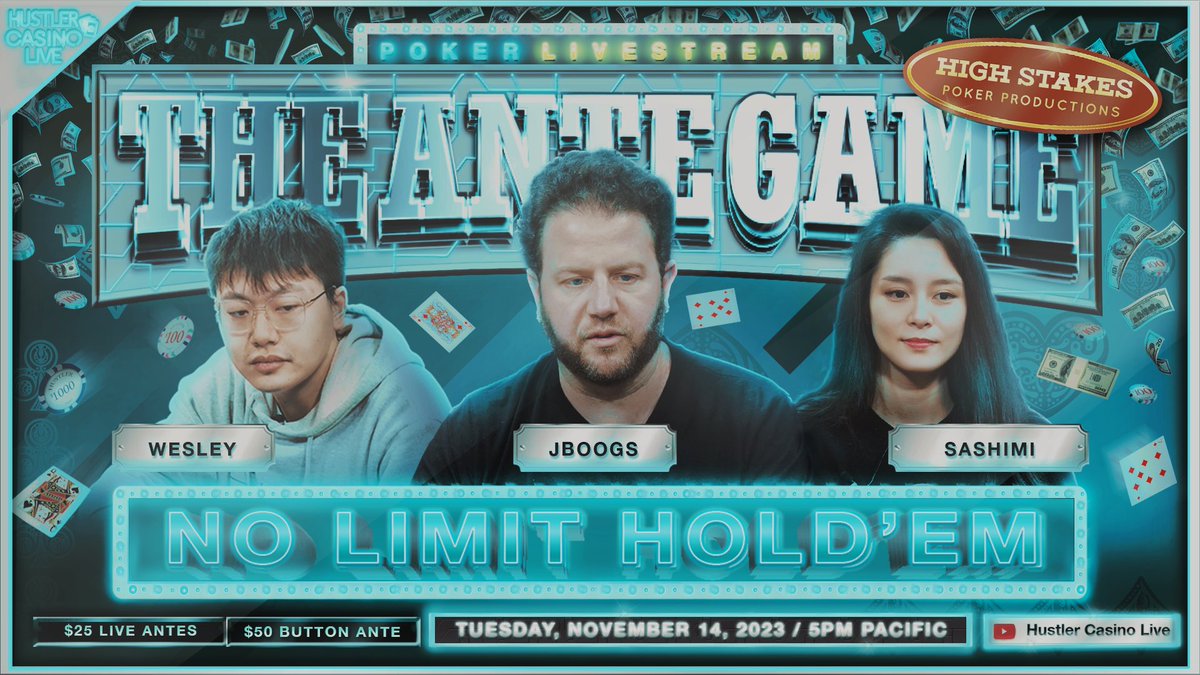Hustler Casino Live (@hclpokershow) on Twitter photo TONIGHT!! Wesley is back!!
$25/50 Ante Game w/ <a href="/CryptoApprenti1/">Dr.Hash“Wesley”</a>, <a href="/sashimipoker/">さし美🐟Sashimi</a>, JBoogs, Francisco, Efan, Zeo, Big John & @NickVertucciNV
Commentary by <a href="/DGAFPokerPlayer/">DGAF</a>
Watch it here: youtube.com/live/eDtBmfHZy… TONIGHT!! Wesley is back!!
$25/50 Ante Game w/ <a href="/CryptoApprenti1/">Dr.Hash“Wesley”</a>, <a href="/sashimipoker/">さし美🐟Sashimi</a>, JBoogs, Francisco, Efan, Zeo, Big John & @NickVertucciNV
Commentary by <a href="/DGAFPokerPlayer/">DGAF</a>
Watch it here: youtube.com/live/eDtBmfHZy…