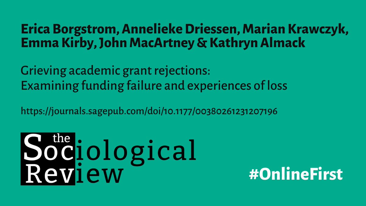 'We regret to inform you': why a grant application failure is a form of #loss, not just of money, but also time, relationships and imagined futures. New research by @EricaBorgstrom @Annelie3ssen @MTKrawczyk_42 @DrEmmaKirby @johnmacartney @KathrynAlmack journals.sagepub.com/doi/10.1177/00…