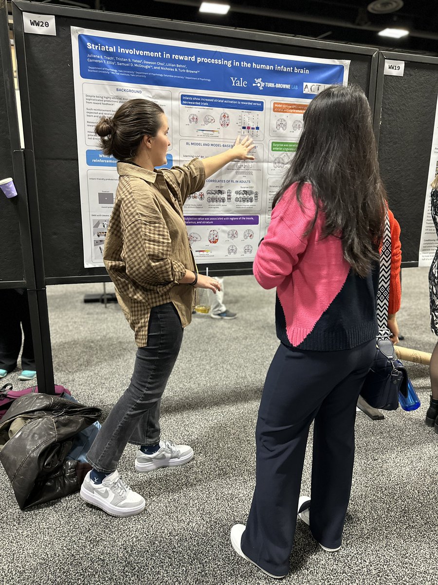 Happening now! 
What happens to a baby’s striatum when you give them a cookie? Idk. 

But my brilliant lab mate, Juliana Trach, can probably clue you in if you head over to WW20 to check out her poster, Striatal involvement in reward processing in the human infant brain.
#SfN23
