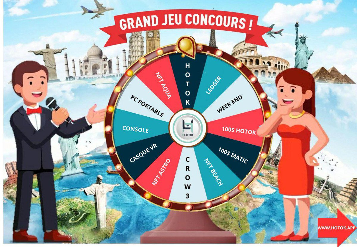 HotokApp's tweet photo. 💰🎁 Grand jeu blockchain Hotok du 15 novembre au 24 decembre 🎁

🎅🎄des cadeaux :

1. NFT Astro
2. NFT Aqua
3. Casque de réalité virtuelle (VR)
4. Pc
5. Console de jeux
6. NFT Beach
7. Week-end 
8. Ledger 
9. 100 $ hotok
10. 100$ matic

✅ rejoigner https://t.co/k7kGJboxzx https://t.co/S8awXoesKr