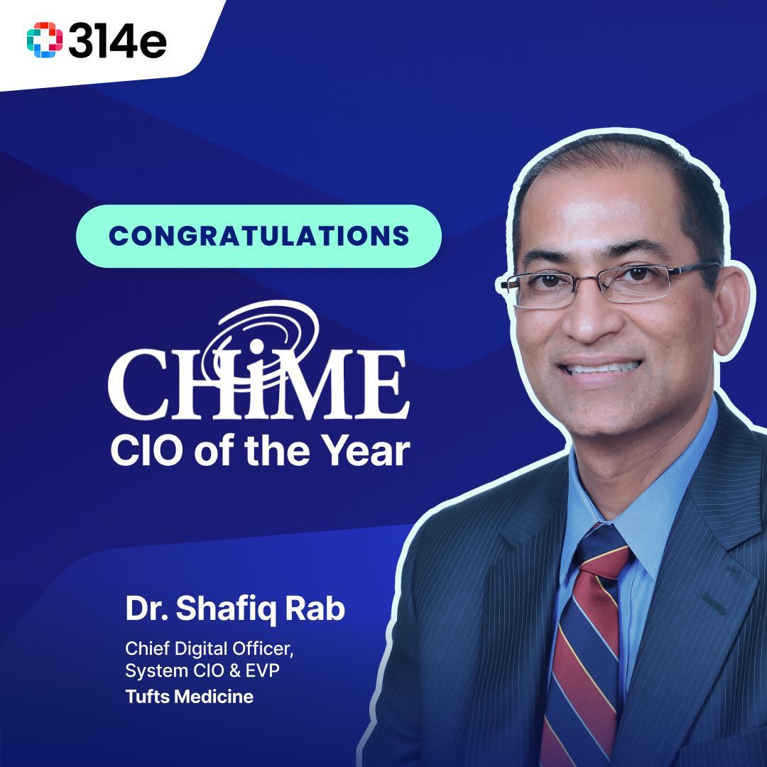 Dr. Shafiq Rab of Tufts Medicine has been honored as CIO of the Year by CHIME! 🏆 

🎉 Congratulations on this well-deserved recognition!

We're thrilled to have such an exceptional partner in our ongoing journey. 🤝 

#CIOoftheYear #CHIMEAwards #CHIME23Fall
#DigitalHealthLeaders