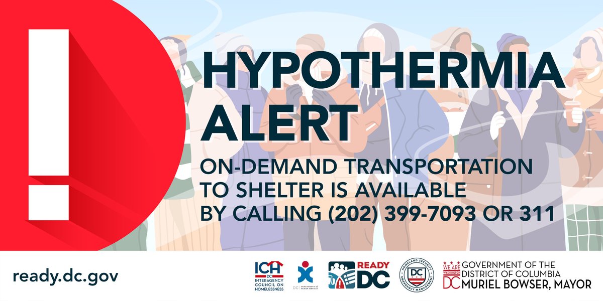 🚨NOTICE🚨 Nov 14, 2023: the District’s Hypothermia Alert will be ACTIVATED at 7PM. Check on unsheltered neighbors, seniors, and other vulnerable individuals. If you see someone in need of shelter, call: ☎️202-399-7093 or 311 📞911 if there’s an immediate safety risk