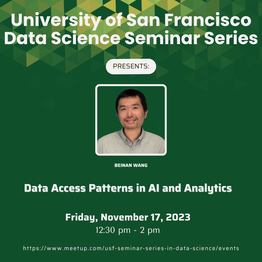 Join us for the USF Data Science Speaker Series featuring Dr. Beinan Wang on Friday, November 17th at 12:30 PM. 📆 RSVP here: meetup.com/usf-data-scien… #USFDataScienceSpeakerSeries #DataScience #MSDS #DataInstitute #AI #Analytics