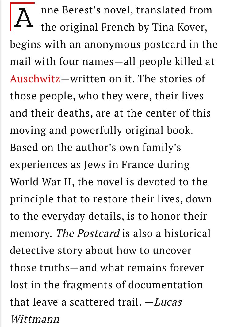 Congrats to Anne Berest and translator @tinakover: THE POSTCARD is a <a href="/TIME/">TIME</a> best book of 2023! 💚