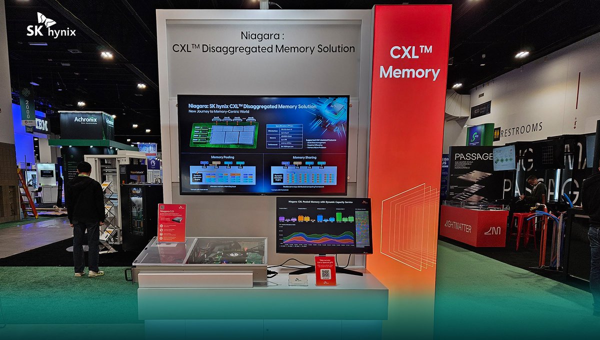 Here is the scene of the amazing world of the latest technology, the @Supercomputing 2023 @SKhynix Booth #2101!

Visit now and experience this wonder firsthand!

#Skhynix #SC23 #HBM #CXL #PIM #AiM #AiMX #HPC #computationalstorage