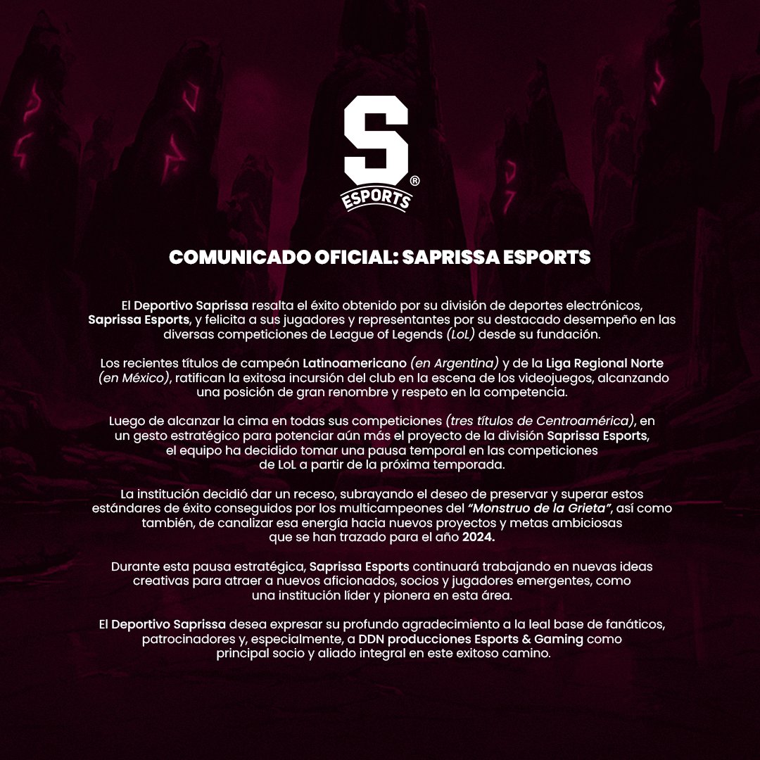 Comunicado Oficial: Saprissa Esports