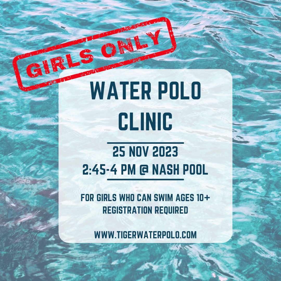 Attention Girls!  Come try water polo with some of our veteran players!  This is a free event for girls who can swim, ages 10+.  

Register here: tigerwaterpolo.com/program/clinic…